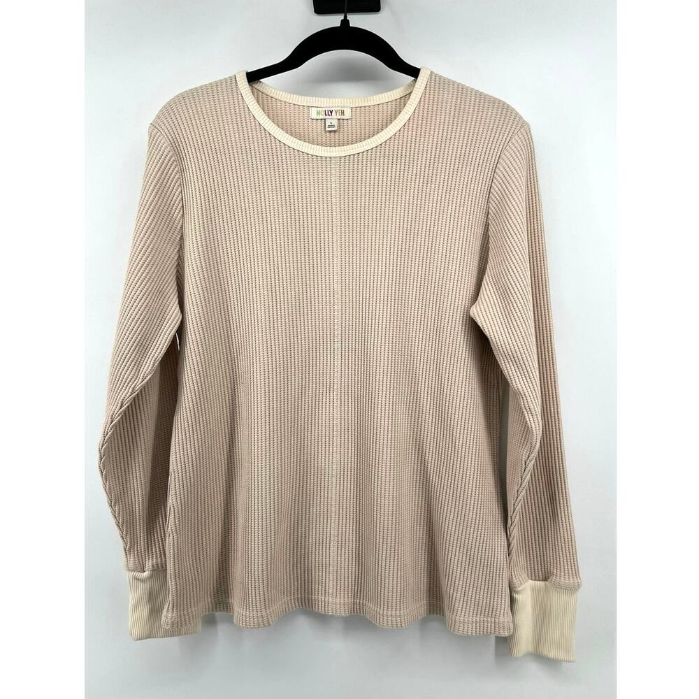 Molly Yeh Women's Waffle Knit Crewneck Shirt Size L Cream Ribbed Cuffs